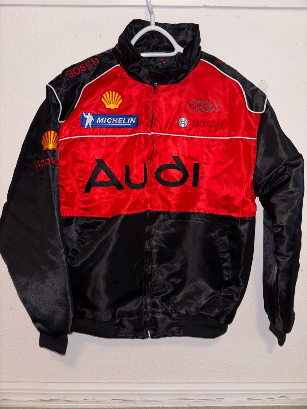 Audi vintage jacket Size Medium Winter Coat With Sponsors Black And Red